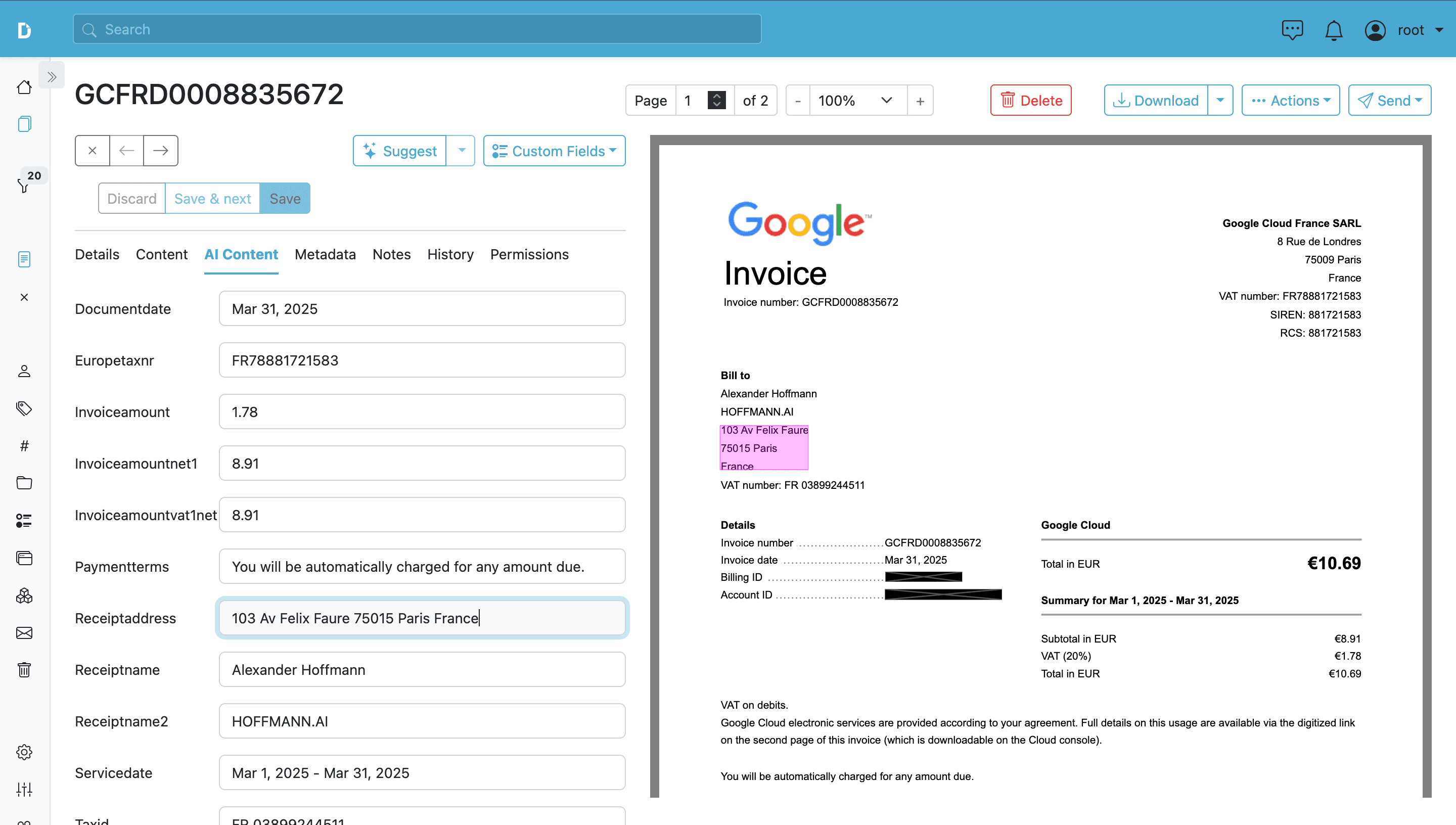 Capture de la console HOFFMANN.AI